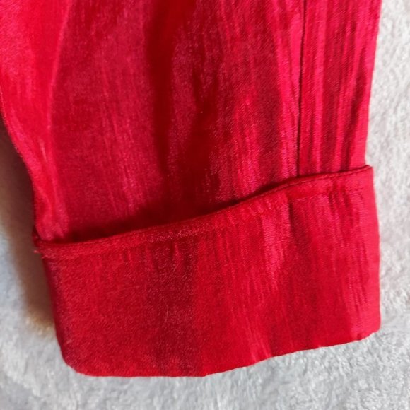 CHICO'S Open Front Jacket 2 L 12 14 Sleek Shiny True Red Pockets cuffed long - Picture 3 of 13